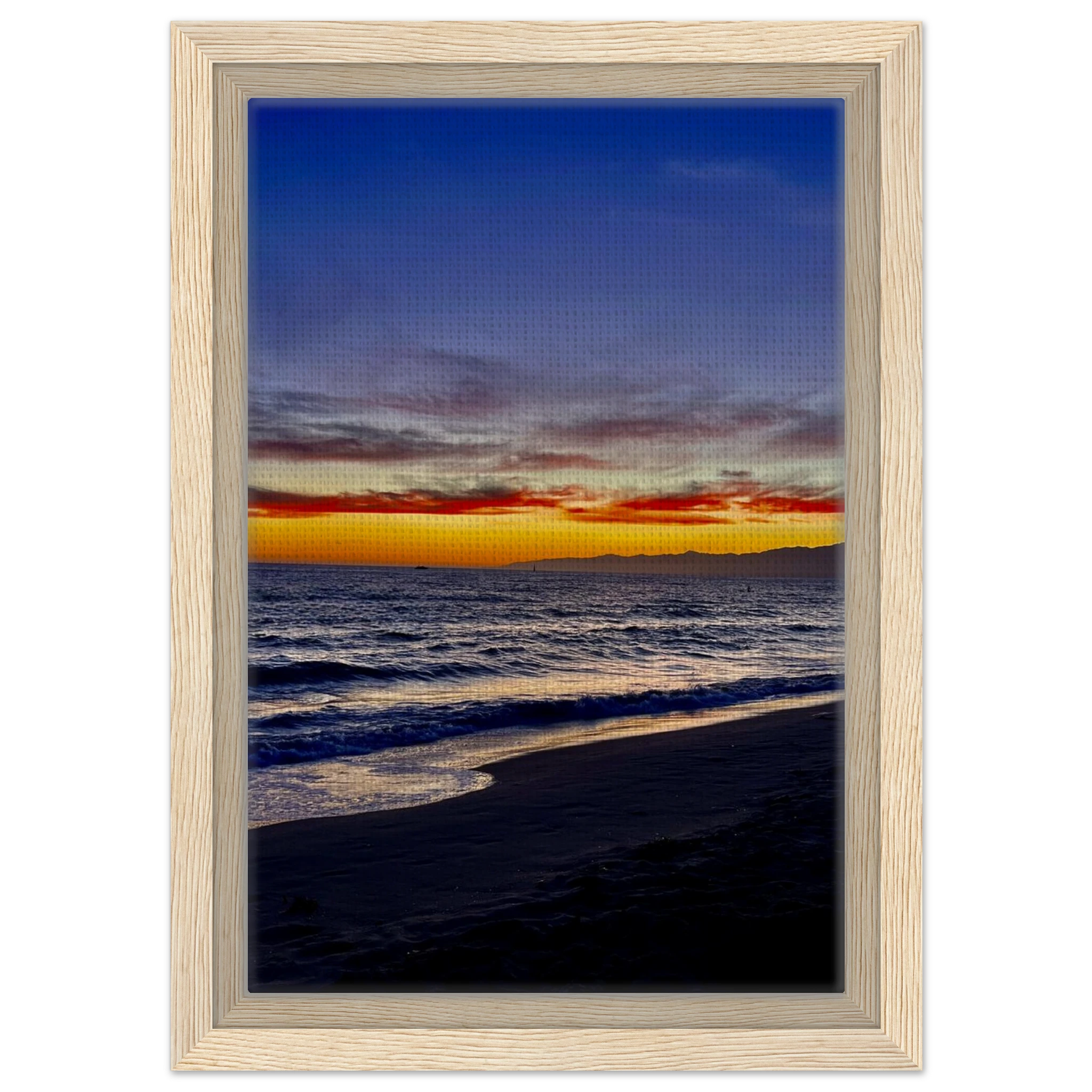 California SUNSET WALL Art print by CaliCuration showcasing Venice Beach scene on wooden framed canvas, Studio Edition spring 2026.