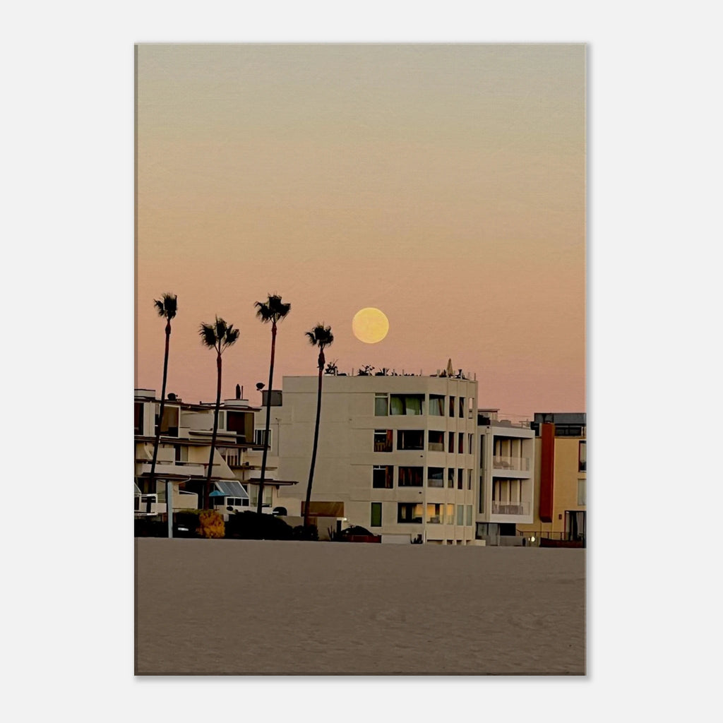 Moody Venice Beach canvas wall art print featuring Southern California beach scene with vibrant colors and artistic coastal imagery.