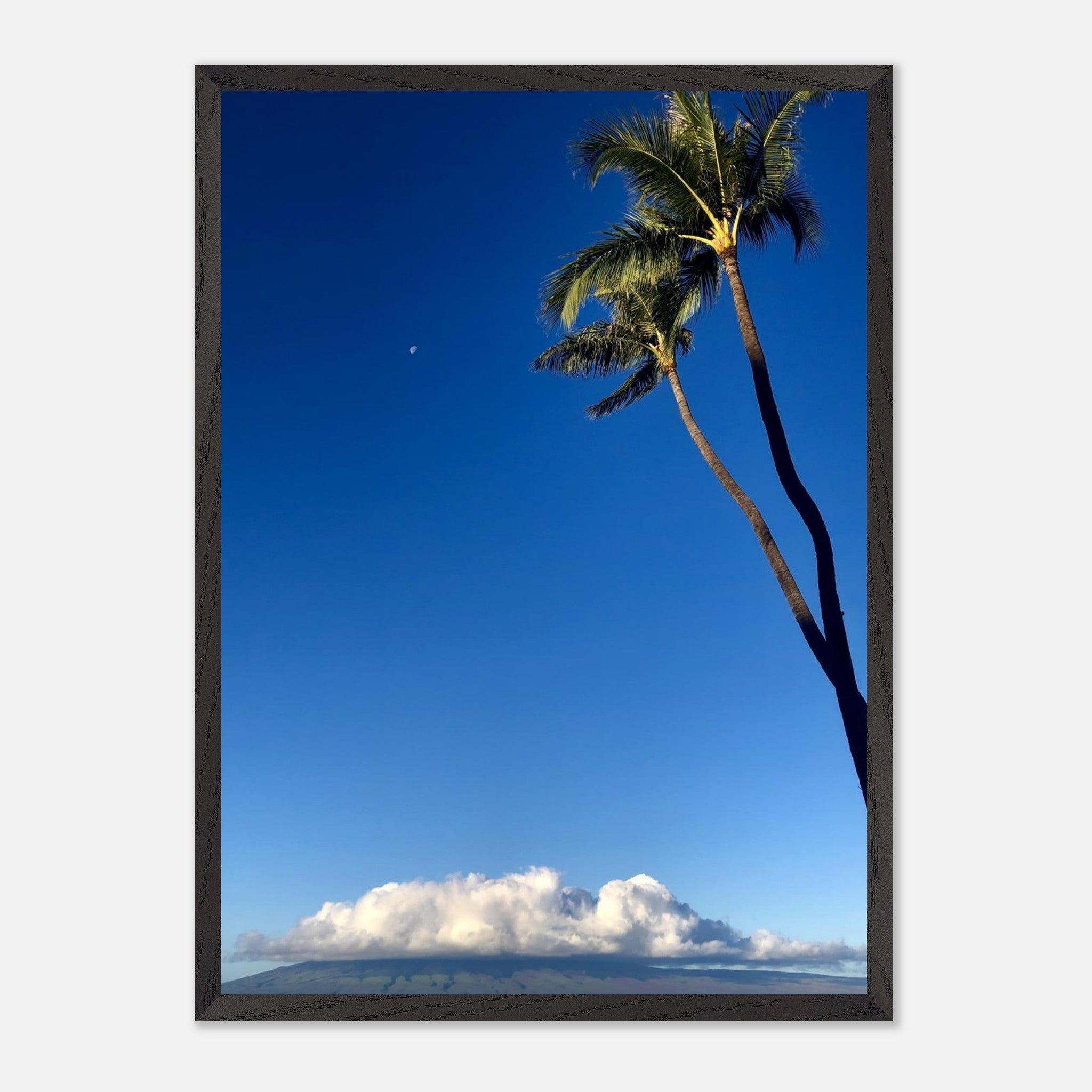 Hawaii Volcano Clouds and Pacific scene framed print by CaliCuration, showcasing vibrant volcanic landscape and ocean views.