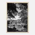 Black and white framed print of Upstate NY summer lake scene from My Store's travel collection, studio edition wall art.