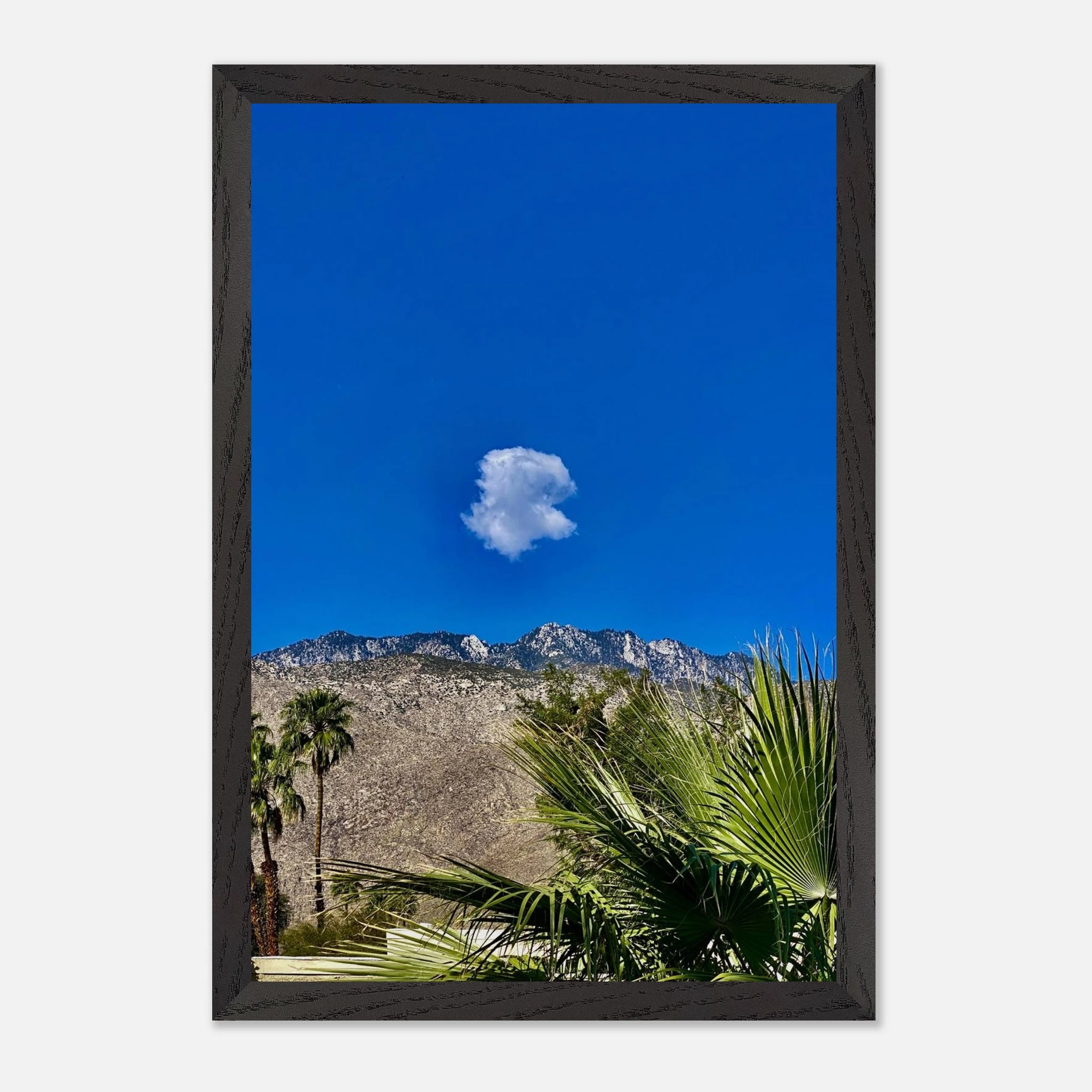 Palm Springs Cloud wooden framed poster art featuring vibrant California scenery, ideal for home decor.