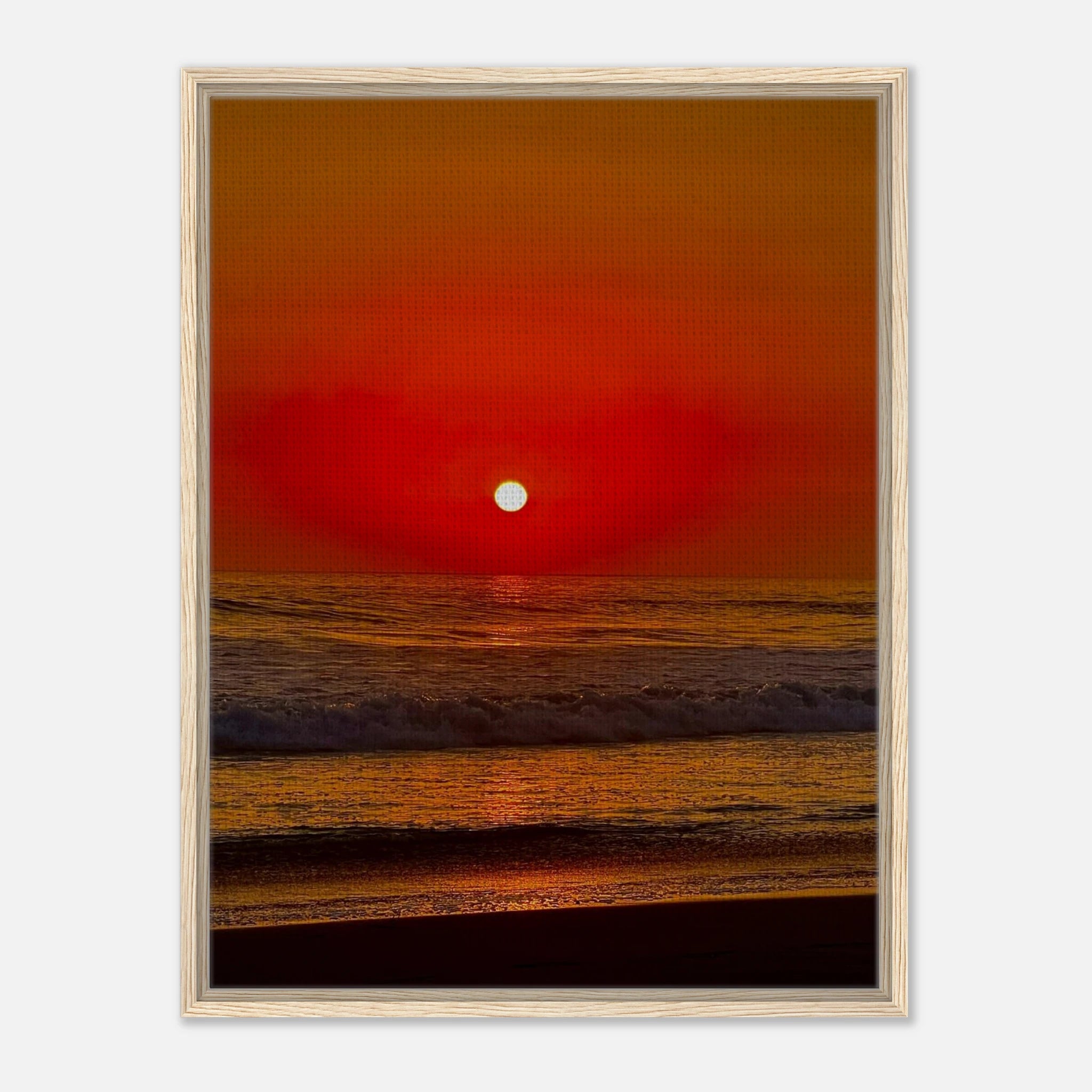 Framed canvas print of California Red Sunset Series 2/3 by CaliCuration featuring vibrant red sunset hues and artistic landscape imagery.