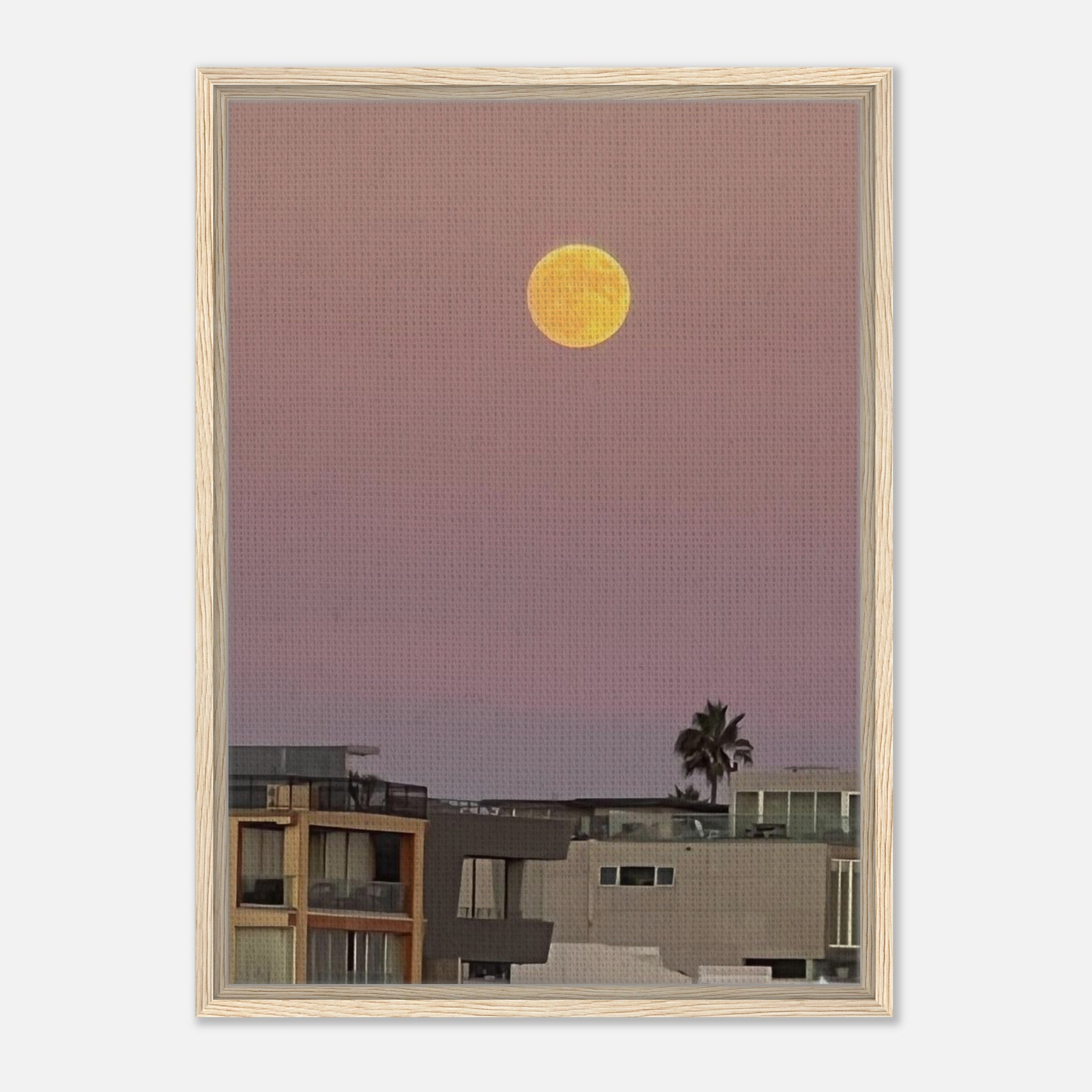 Beach moon wall art print on framed canvas, featuring a moody California beach scene with harvest moon, by California Canvas Studio Edition.