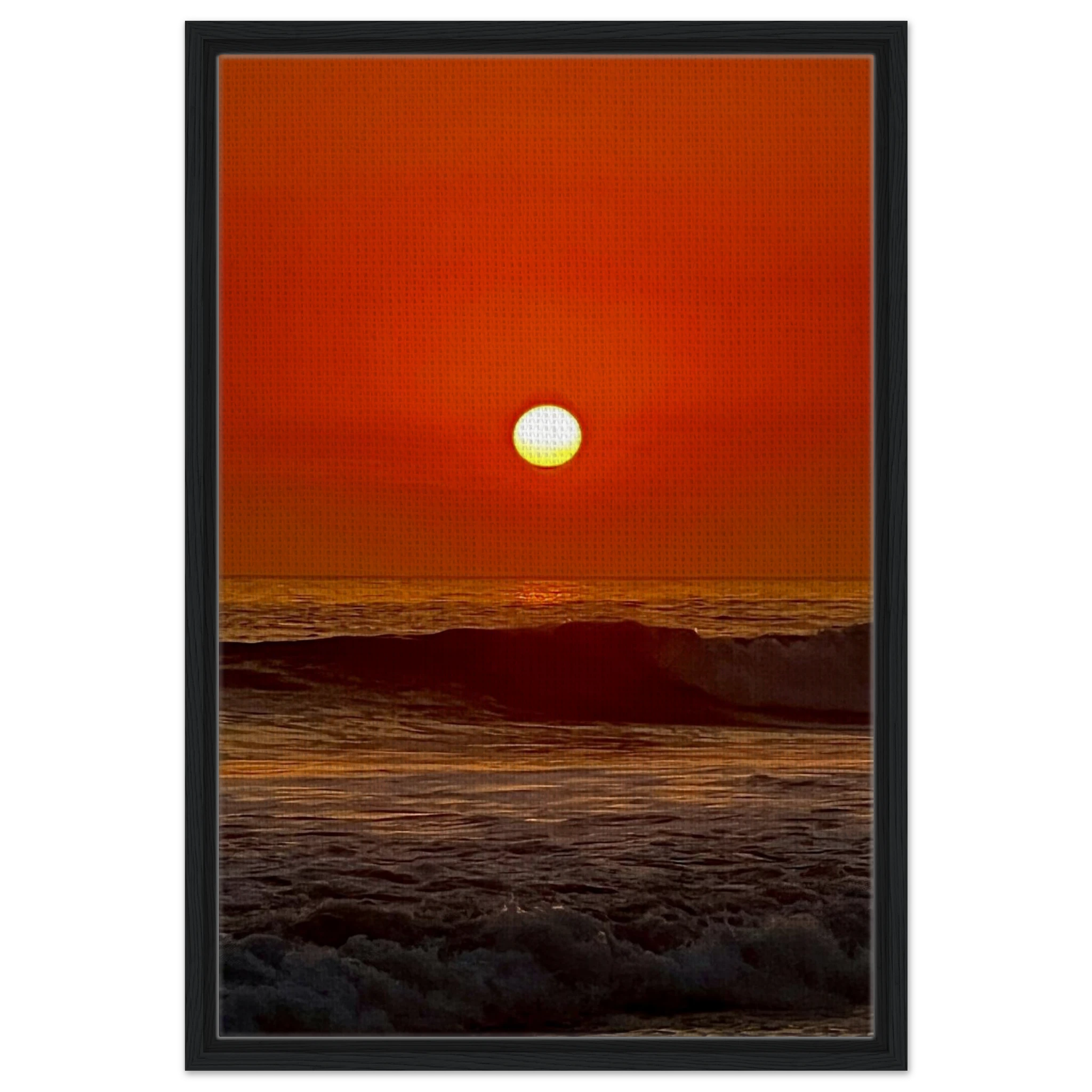 California Red Sunset Series 3/3 framed canvas print by CaliCuration showcasing vibrant red sunset hues in a studio edition.