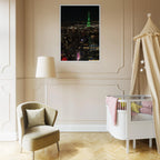 Wood-mounted framed print of NYC downtown night view with Empire State Building, part of the Studio Edition travel collection.