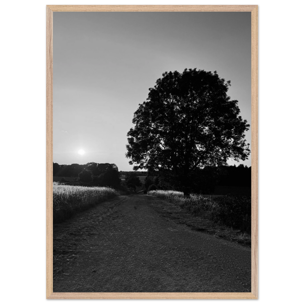 Mounted wooden framed poster of summer in the English Cotswolds, black and white travel print from the Studio Edition collection.