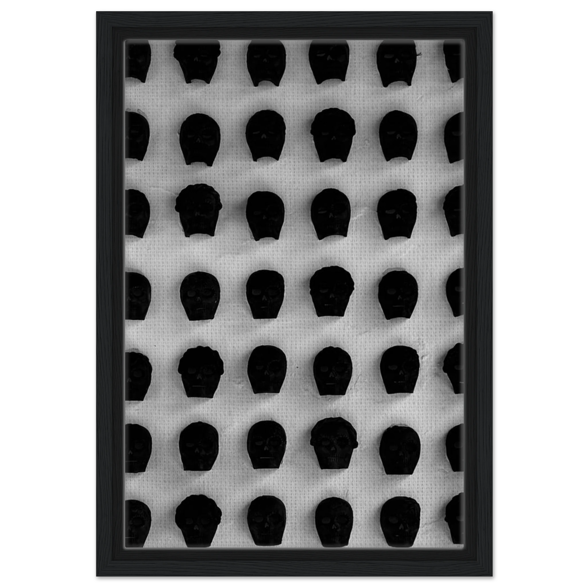 Black and white monochrome skull grid canvas wall art print, minimalist abstract photography for modern home decor.