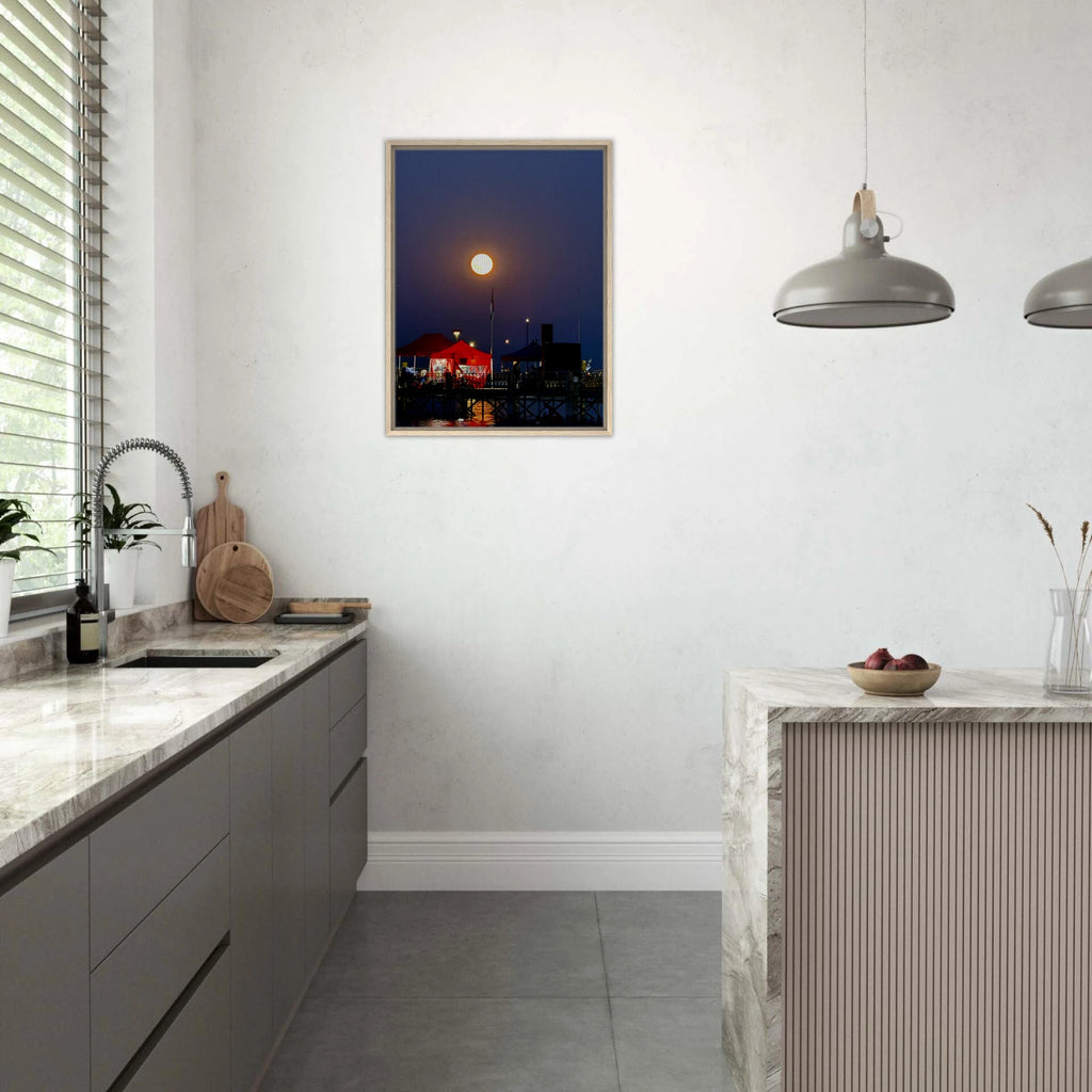 Mystical Fall Full Moon wooden framed canvas print from CaliCuration's Travel Collection, featuring a spring-themed full moon scene.
