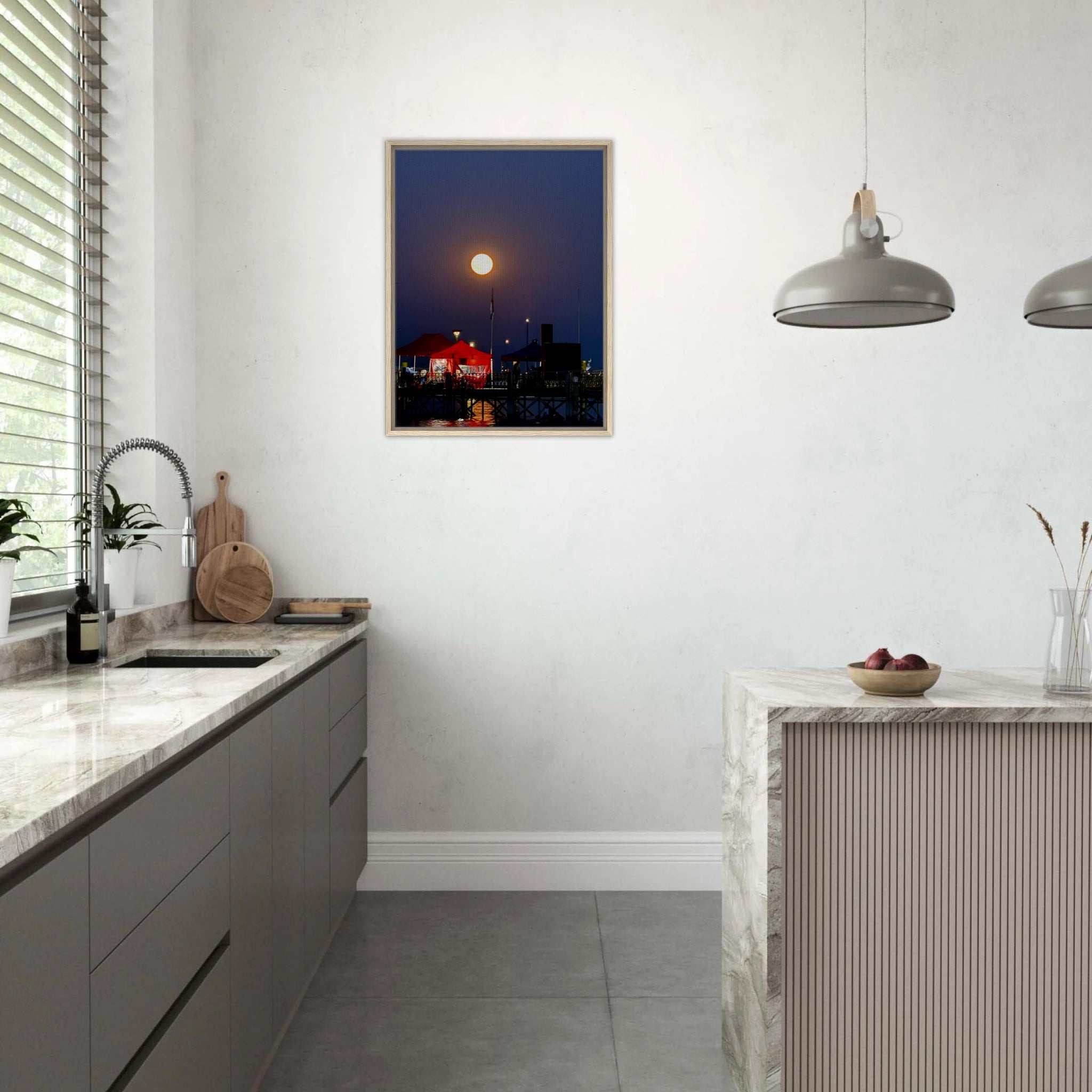 Mystical Fall Full Moon wooden framed canvas print from CaliCuration's Travel Collection, featuring a spring-themed full moon scene.
