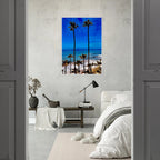 Calicuration Malibu Palm Tree Family framed poster, California art print on print material, spring '26 studio edition, vibrant beach scene
