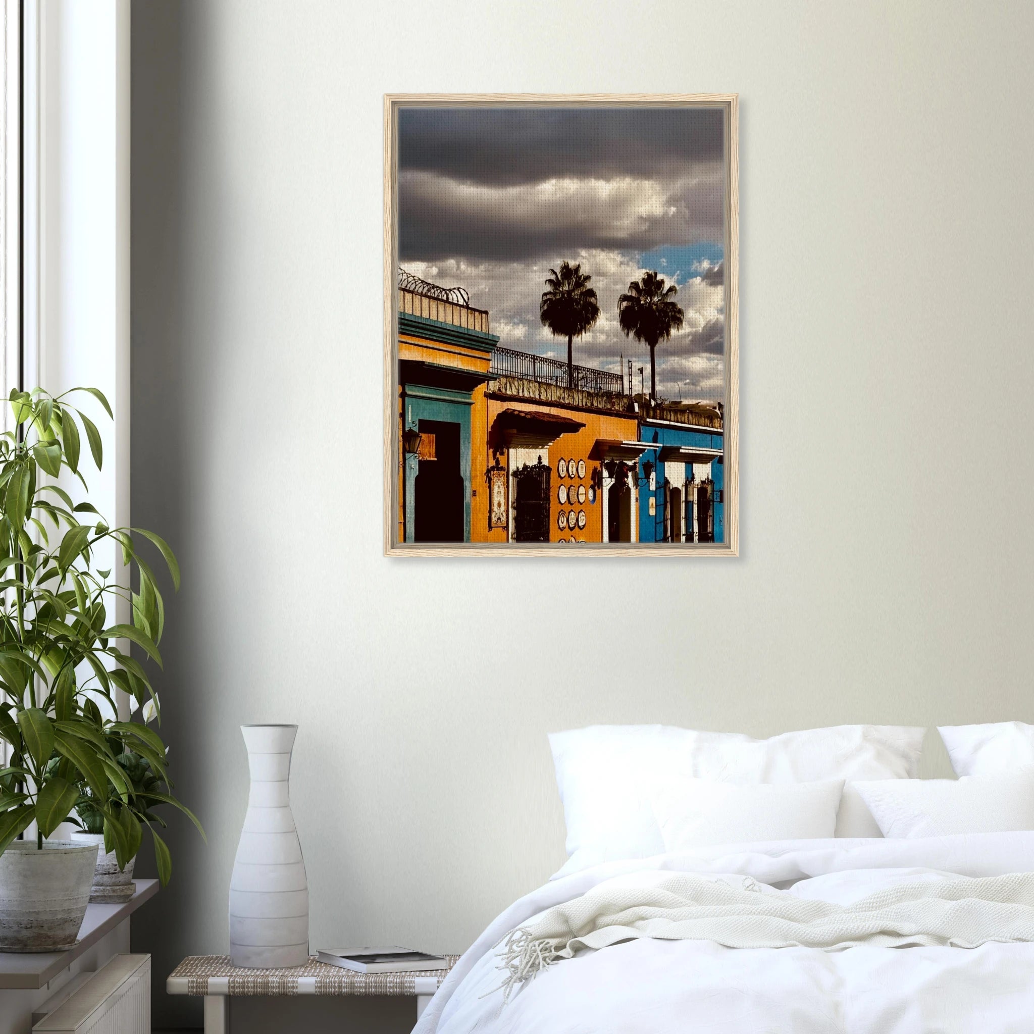 Framed canvas print of Oaxaca two palm trees from CaliCuration Mexico travel collection, spring 2026 studio edition artwork.