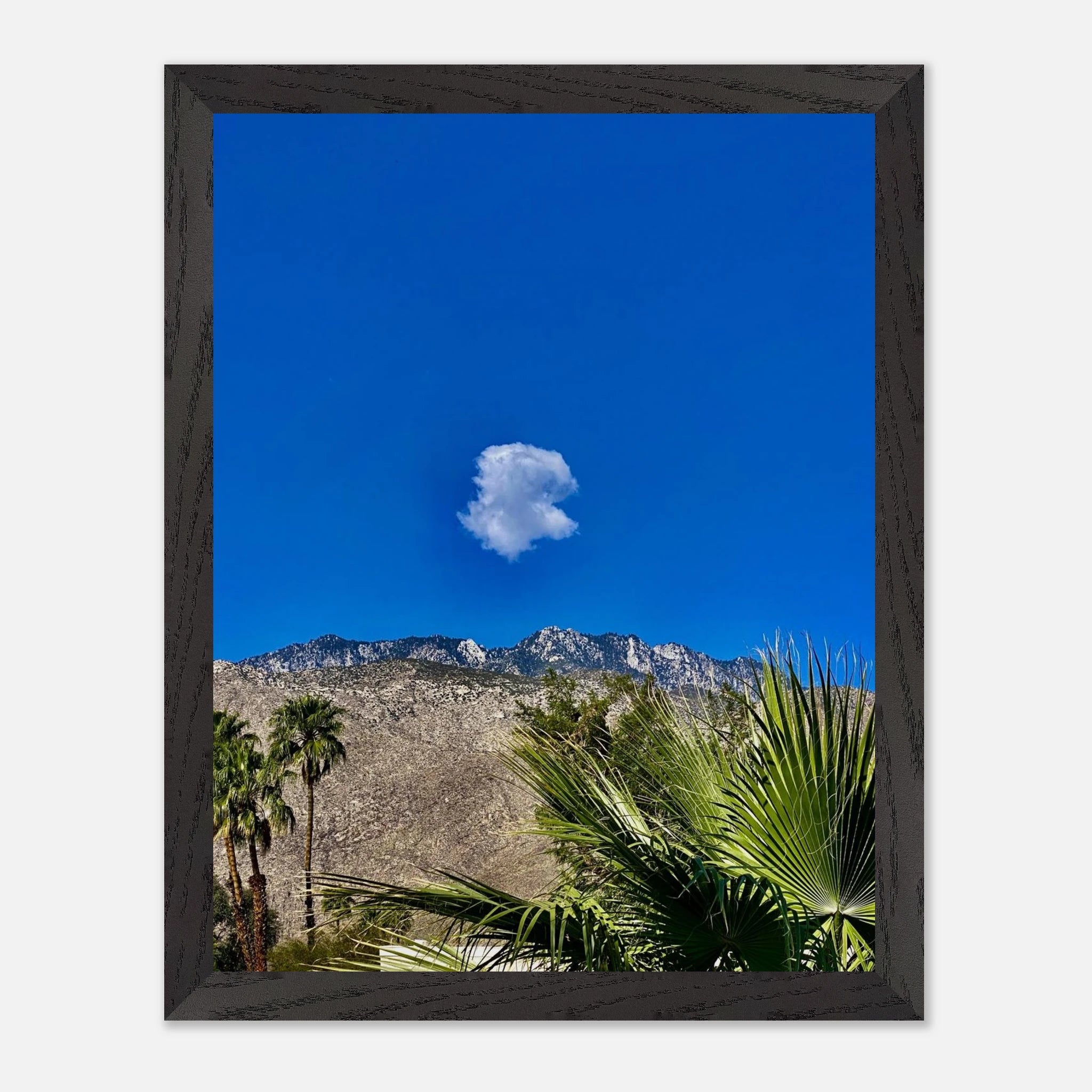 Palm Springs Cloud Mounted Wooden Framed Poster featuring vibrant California art for stylish home decor.