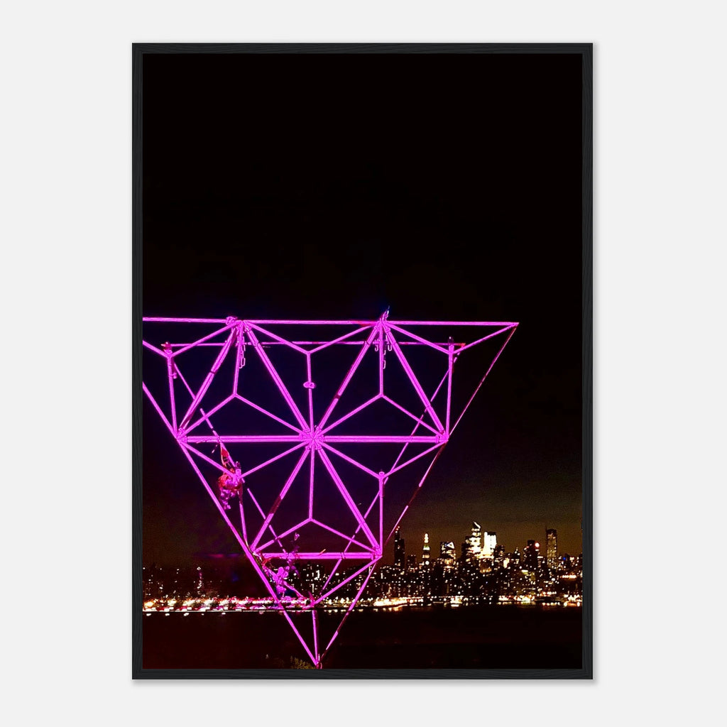 Framed print of New York City holiday art showing Manhattan night view with Empire State Building, part of the Travel Collection.