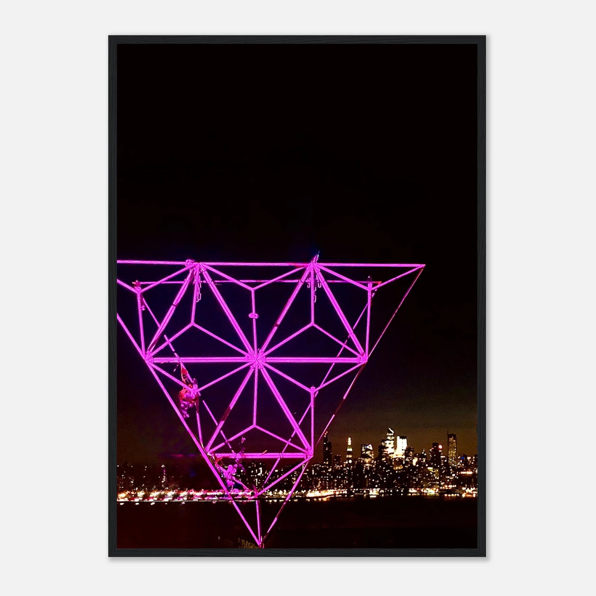 Framed print of New York City holiday art showing Manhattan night view with Empire State Building, part of the Travel Collection.