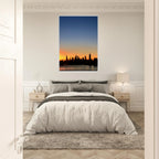 Wooden framed Manhattan skyline sunset poster, travel-themed wall art print, elegant home décor from the Studio Edition collection.