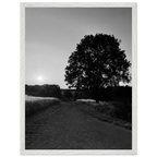 Mounted wooden framed poster of a black and white summer scene in the English Cotswolds countryside, part of the travel collection print.