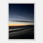 Premium wooden framed poster featuring vibrant SoCal fall sunset artwork, perfect for home decor, California studio edition.