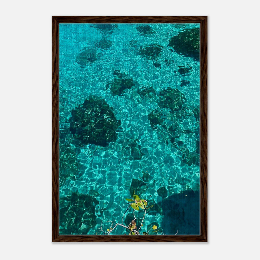 Vibrant tropical summer coastal artwork print in a frame from the Travel Collection, showcasing natural beach and ocean scenery.