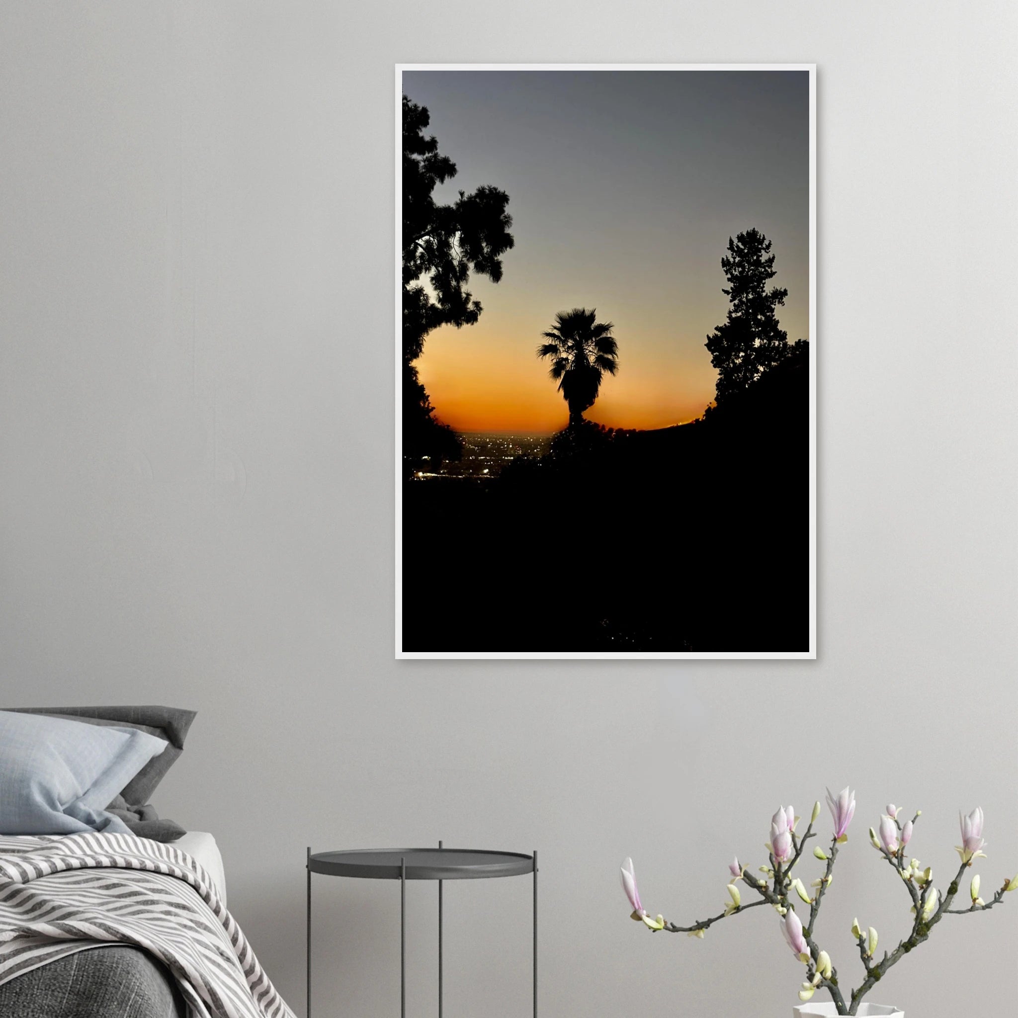 Winter Sunset Laurel Canyon Hollywood Hills framed poster showcasing California scenery, vibrant colors, and scenic landscape art.