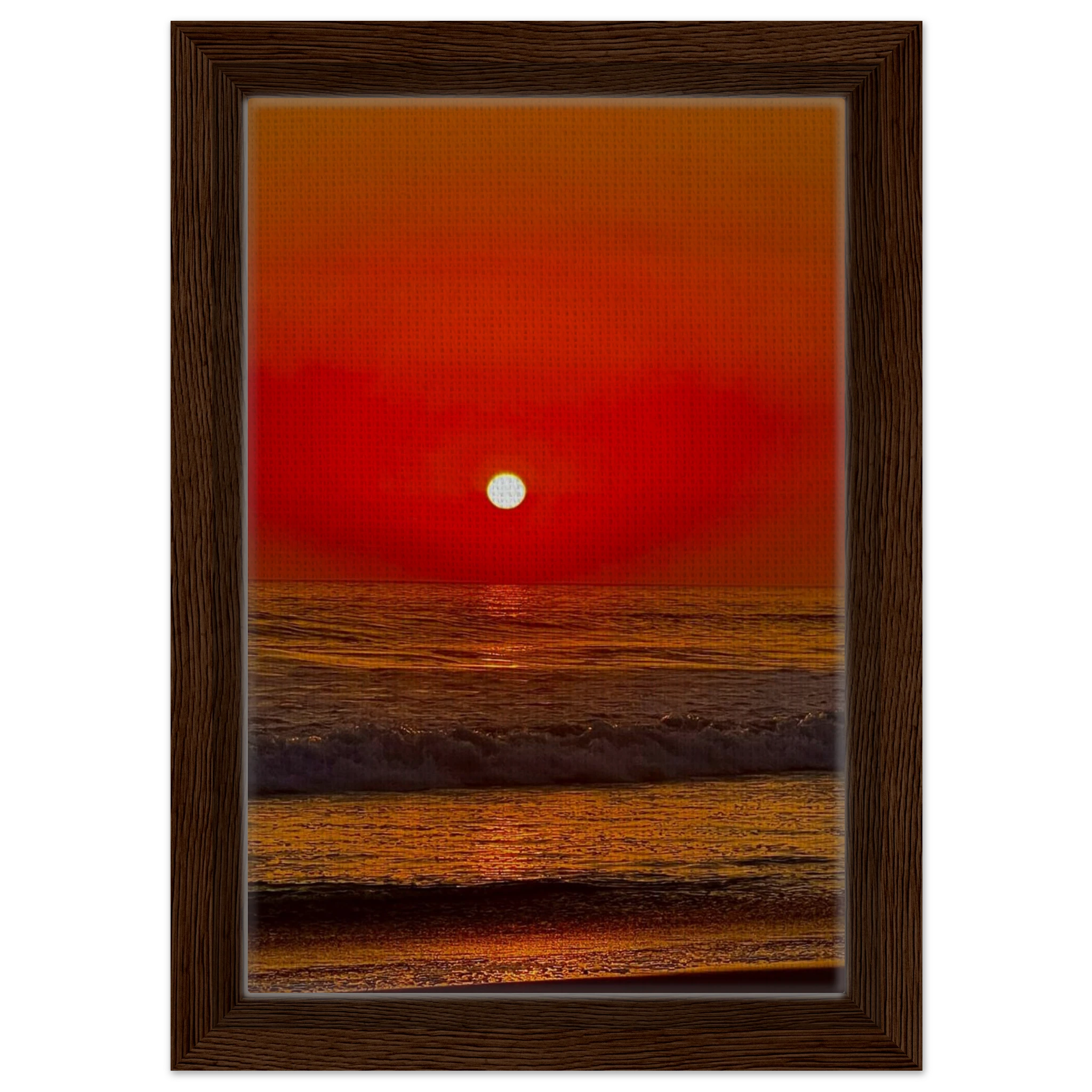 Framed canvas print of California Red Sunset Series 2/3 by CaliCuration showcasing vibrant red sunset hues, studio edition artwork.