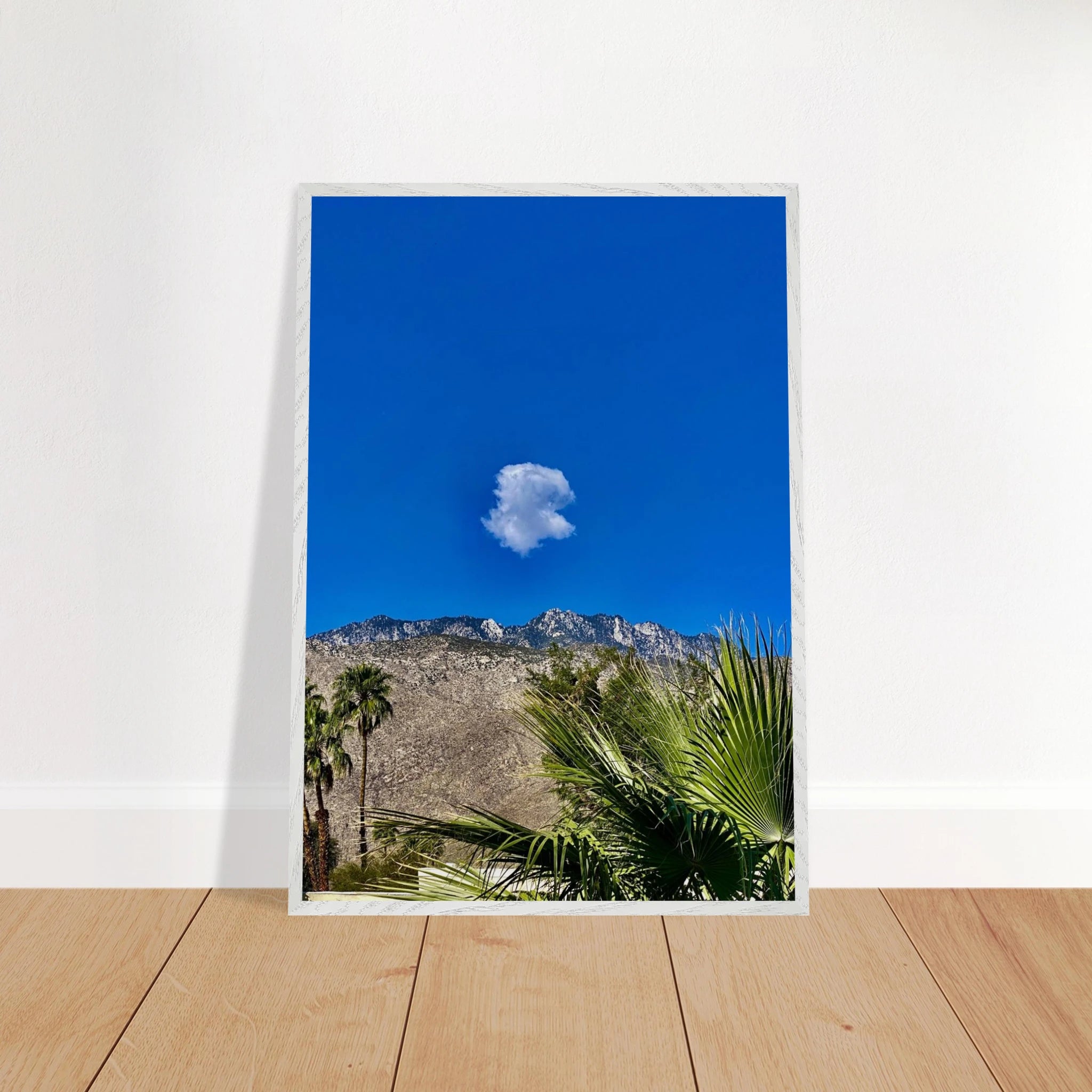 Palm Springs Cloud mounted wooden framed poster featuring California landscape art, perfect for home decor or wall decoration.