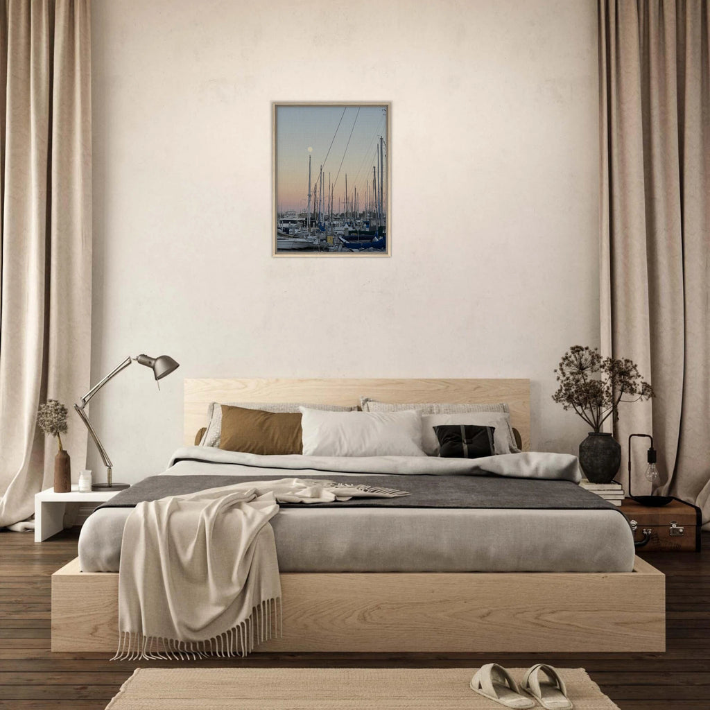 Framed canvas art print of Summer Evening Marina Del Rey with nautical spirit and chic tones, California Canvas Studio Edition.