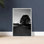 Mounted wooden framed poster of a black and white summer scene in the English Cotswolds, part of the travel collection print series.