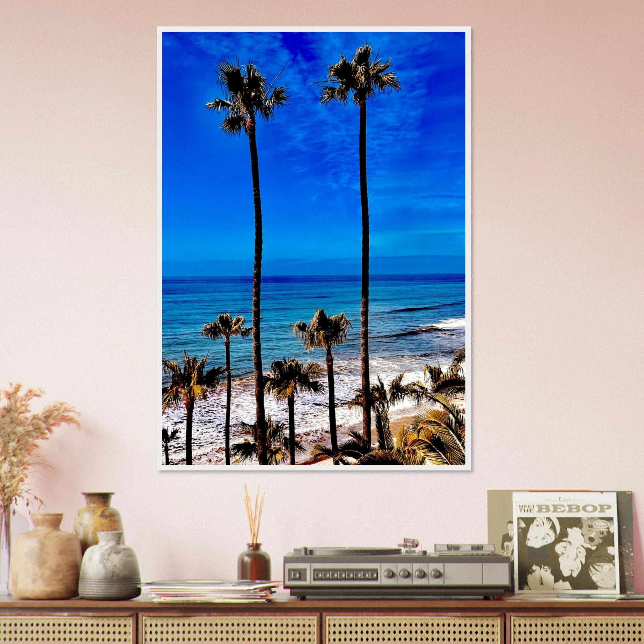 Malibu Palm Tree Family framed art print by CaliCuration, showcasing California-inspired spring 2026 studio edition on high-quality print material.