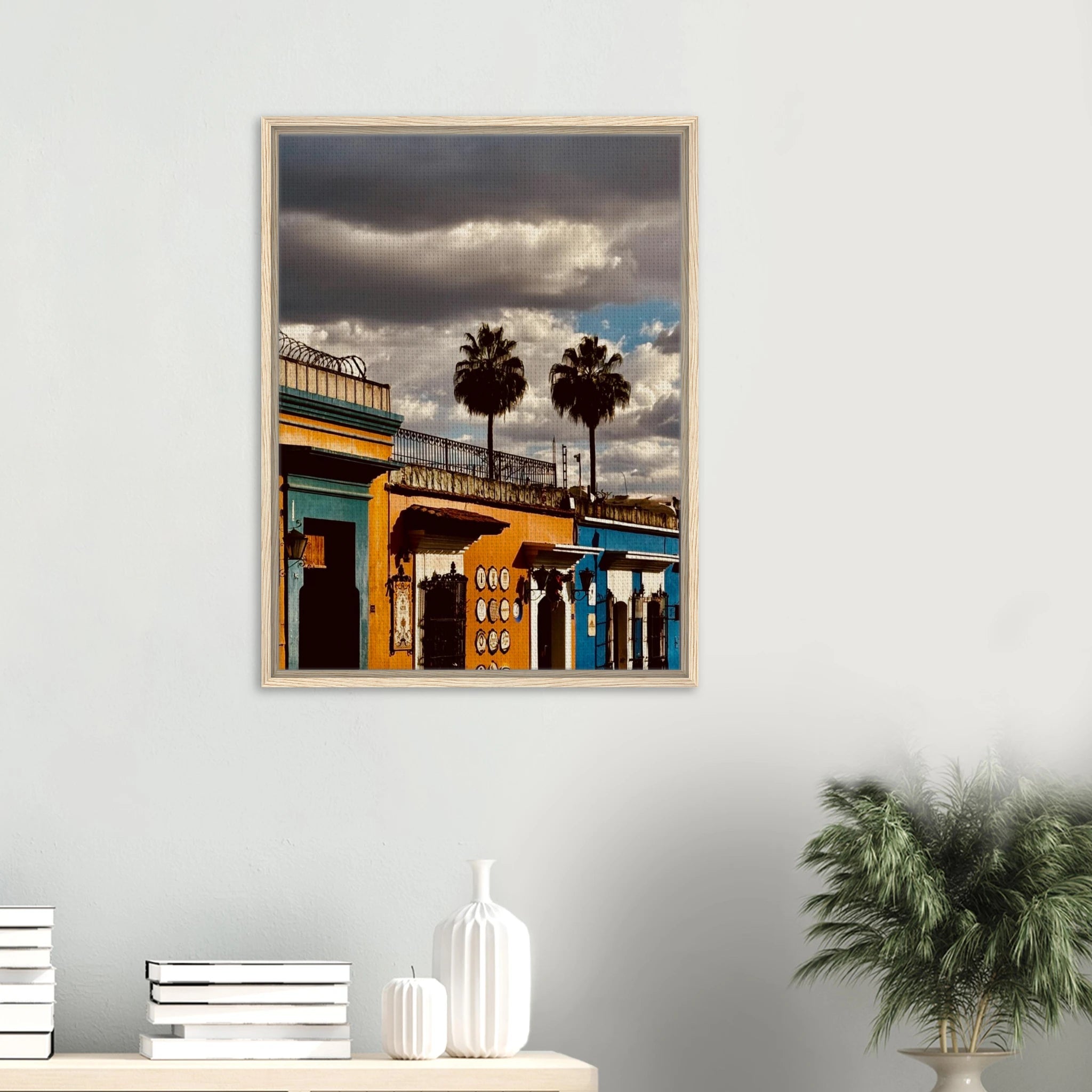 Framed canvas artwork of two palm trees from Mexico Oaxaca travel collection by CaliCuration, spring 2026 studio edition.