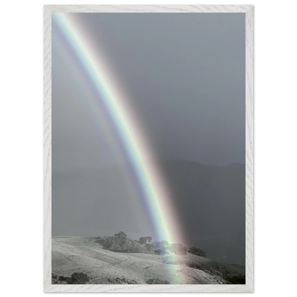 Black and white mounted framed poster of a rainbow after summer storm, part of the California Central Coast travel collection.