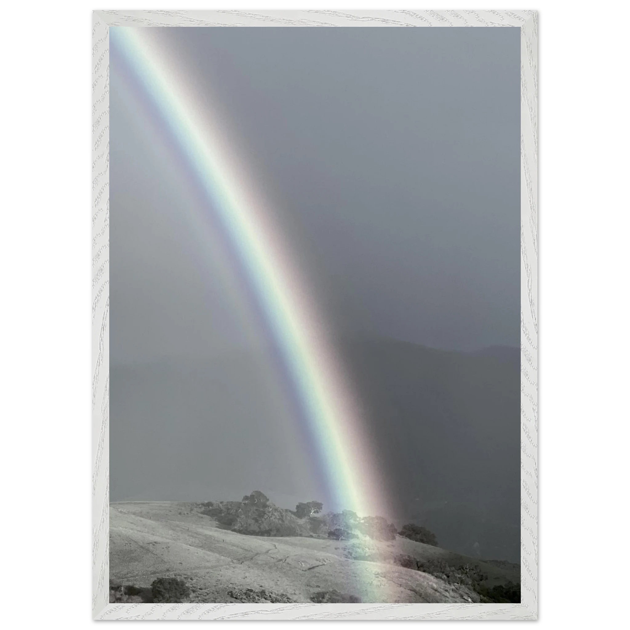 Black and white mounted framed poster of a rainbow after summer storm, part of the California Central Coast travel collection.