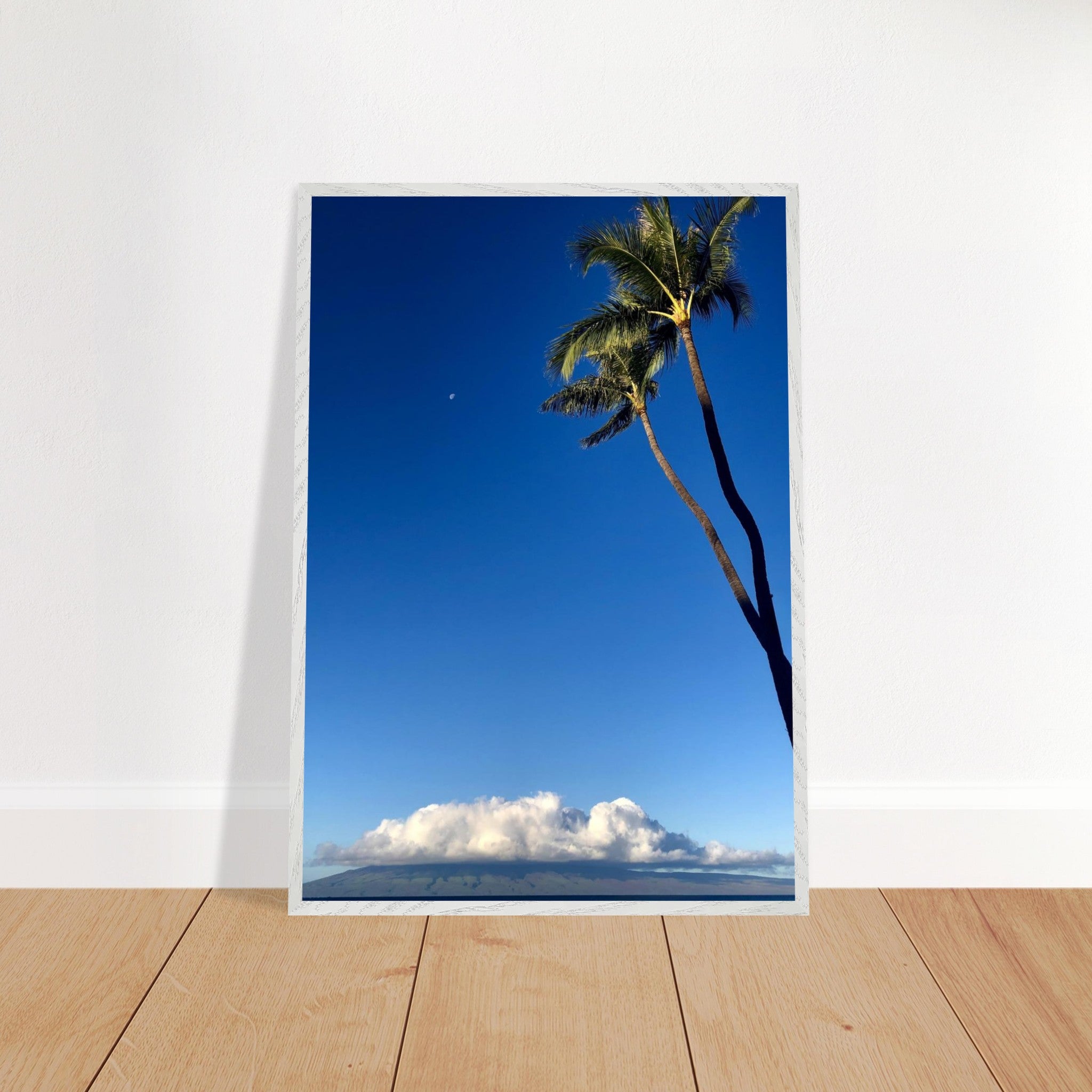 Hawaii Volcano Clouds and Pacific scene framed print by CaliCuration, featuring vibrant island landscape and volcanic scenery.