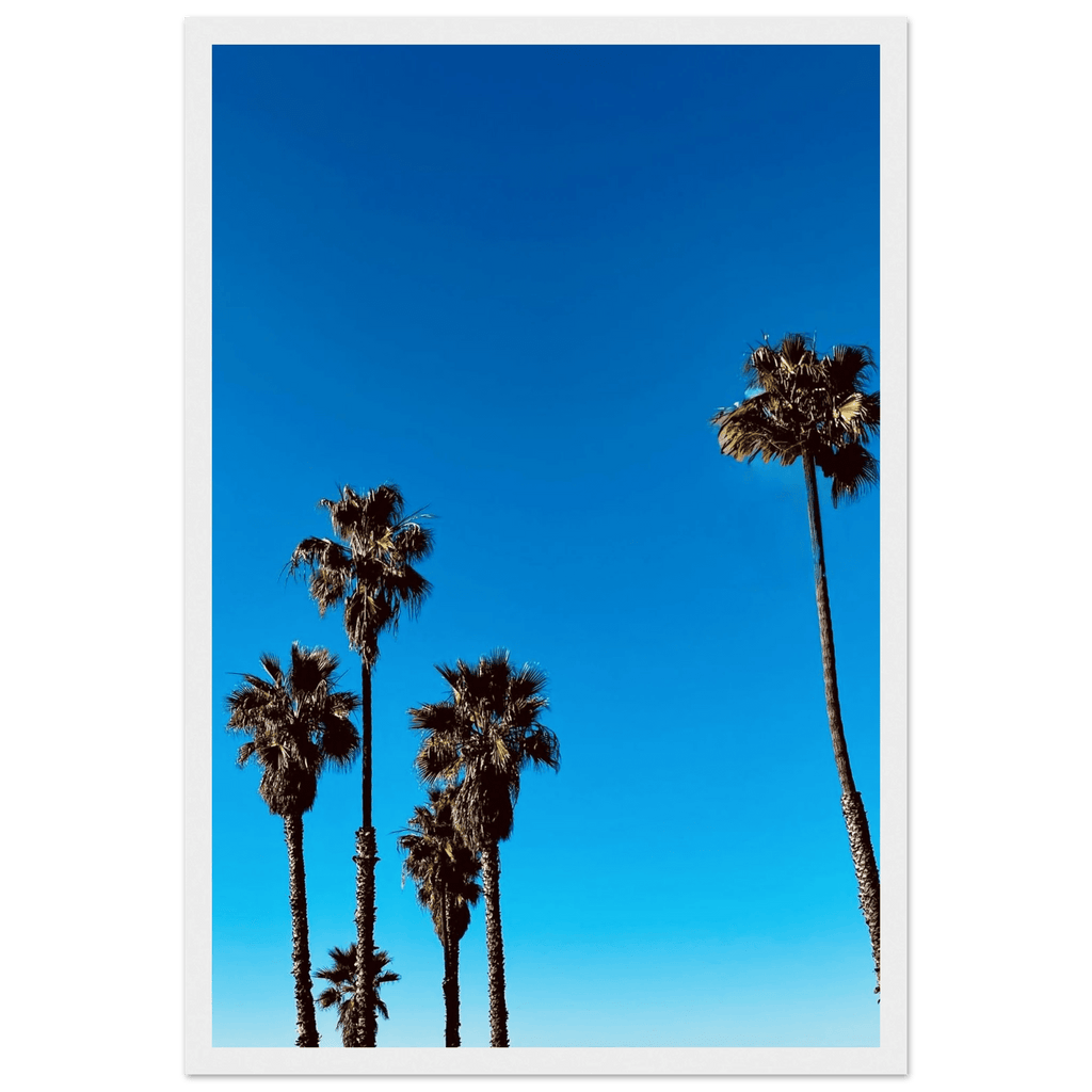 Wooden framed Santa Barbara Palm Tree Magic poster by CaliCuration, featuring California poster art on semi-glossy paper for home decor.