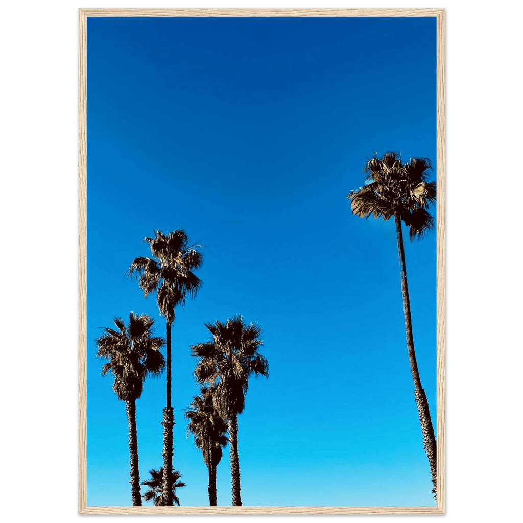 Santa Barbara Palm Tree Magic wooden framed poster on glossy paper, California-themed home decor art by CaliCuration.