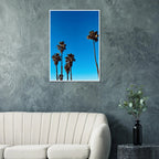 Wooden framed Santa Barbara Palm Tree Magic poster on premium semi-glossy paper, California art studio edition, perfect for home decor.