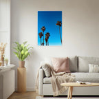 Wooden framed Santa Barbara palm tree poster on semi-glossy paper, California art studio edition, ideal for home decor.