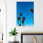 Wooden framed Santa Barbara Palm Tree Magic poster on premium semi-glossy paper, California home decor art by CaliCuration.