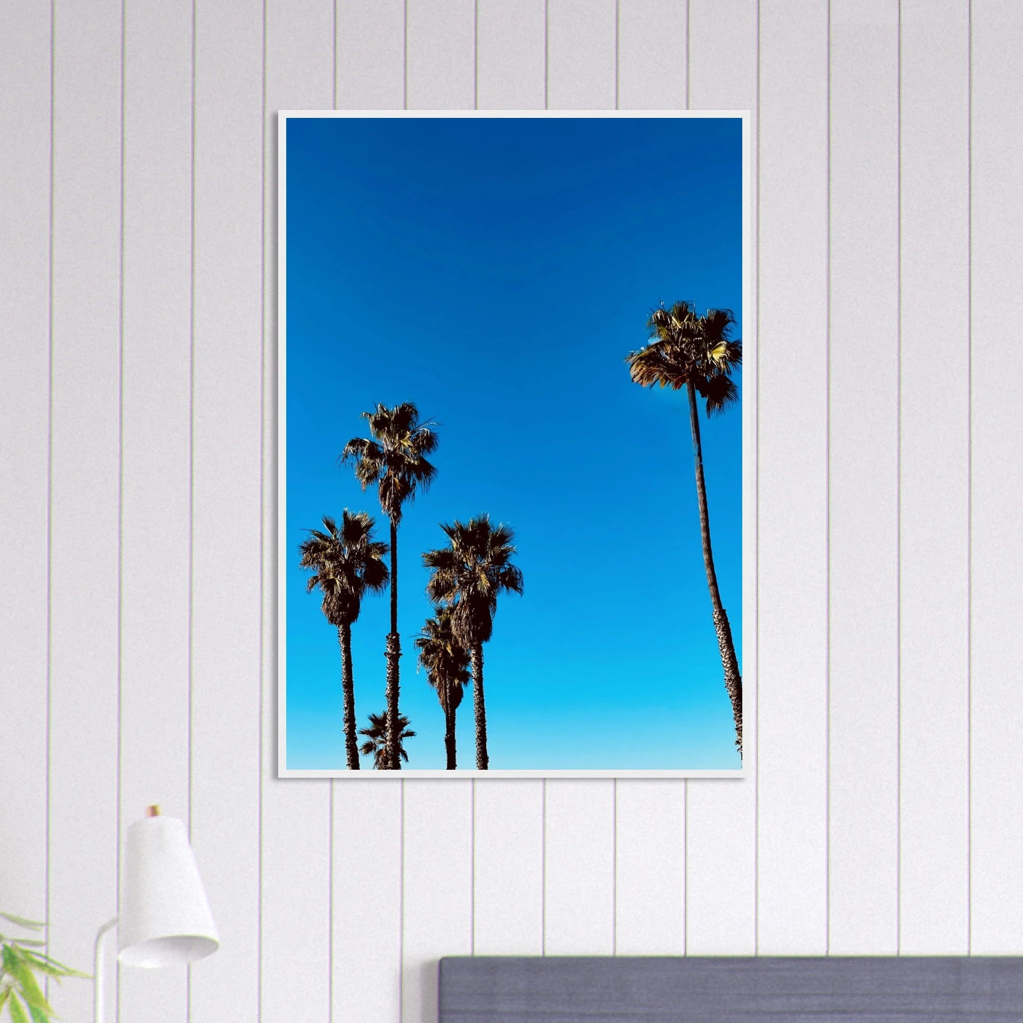 Santa Barbara Palm Tree Magic wooden framed poster on semi-glossy paper, featuring California poster art in studio edition style.