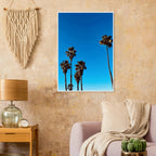 Wooden framed Santa Barbara Palm Tree Magic poster on semi-glossy paper, California art studio edition for home decor.