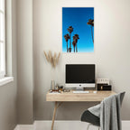 Wooden framed Santa Barbara Palm Tree Magic poster on semi-glossy paper, California art studio edition, perfect for home decor.