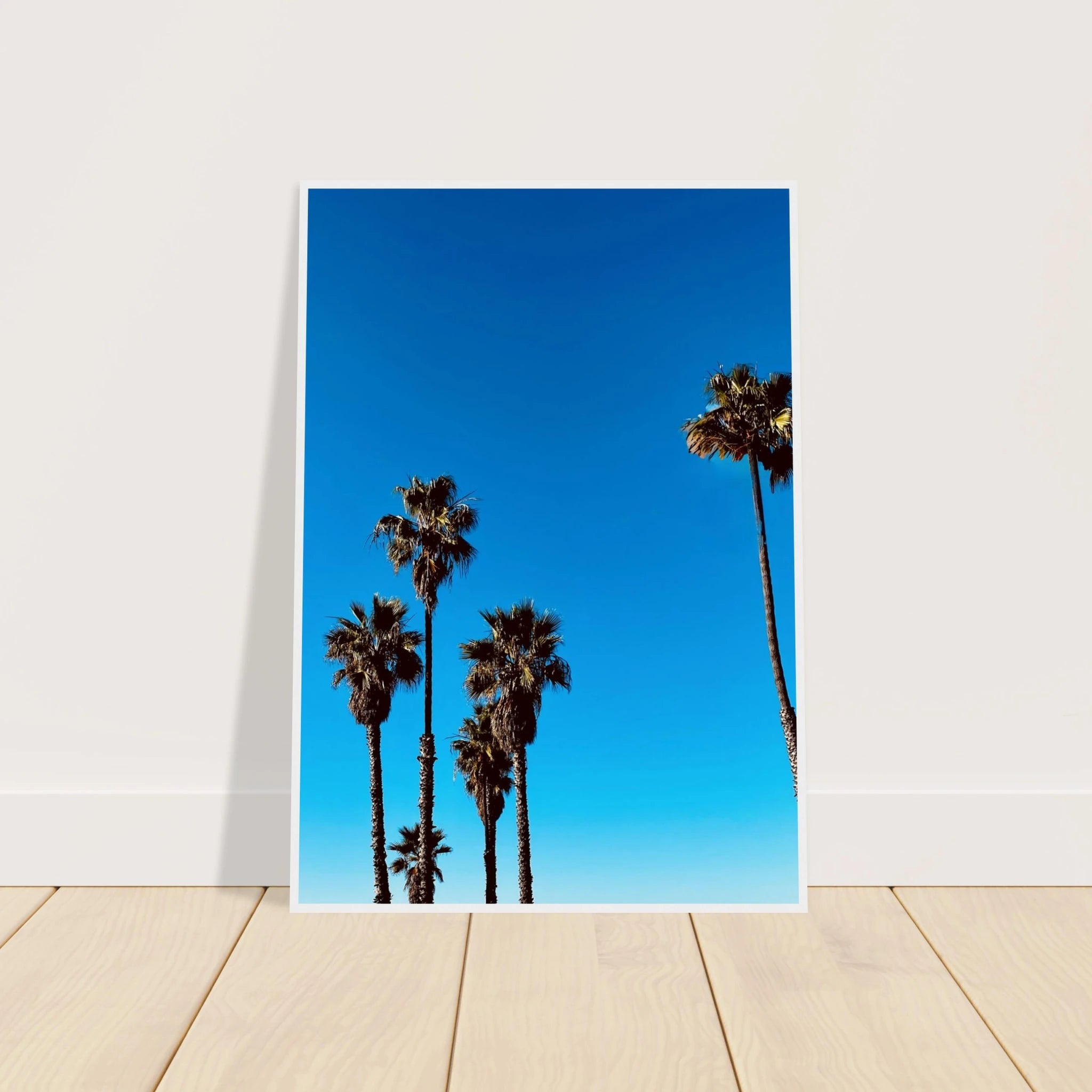 Wooden framed Santa Barbara Palm Tree Magic poster on semi-glossy paper, California art studio edition, ideal for home decor.