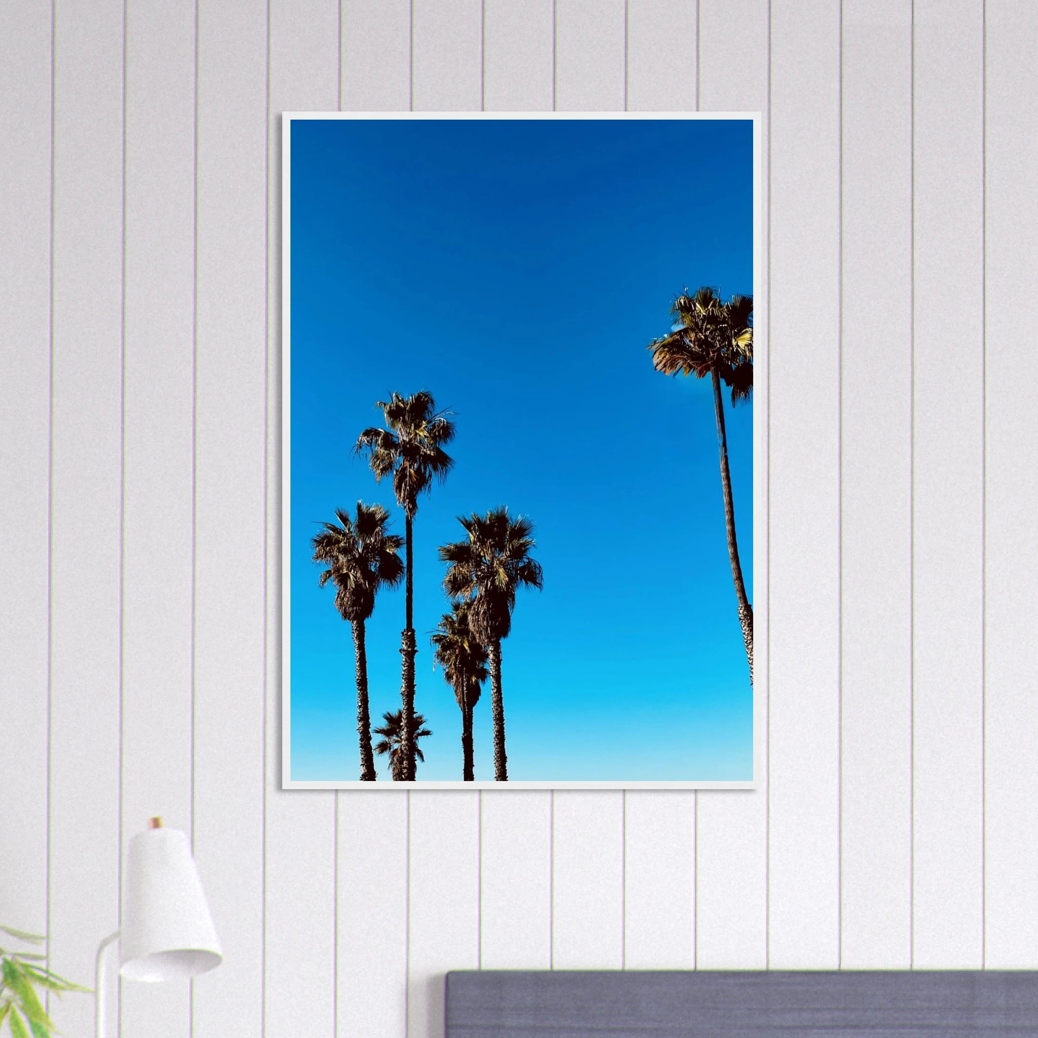 Santa Barbara Palm Tree Magic wooden framed poster by CaliCuration, California home decor art with semi-glossy paper finish.