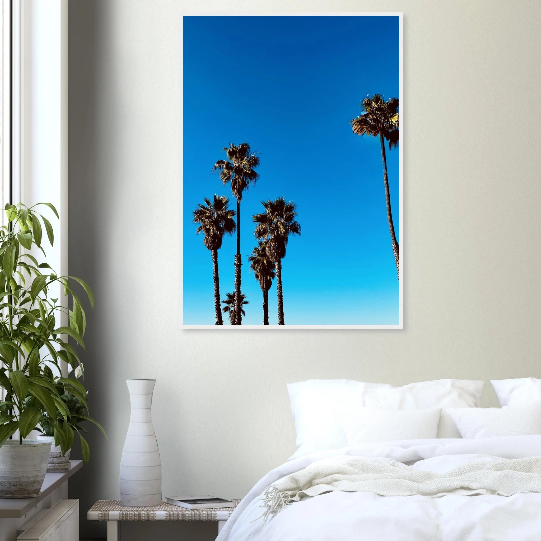 Wooden framed Santa Barbara Palm Tree Magic poster on semi-glossy paper, California-themed home decor by CaliCuration.