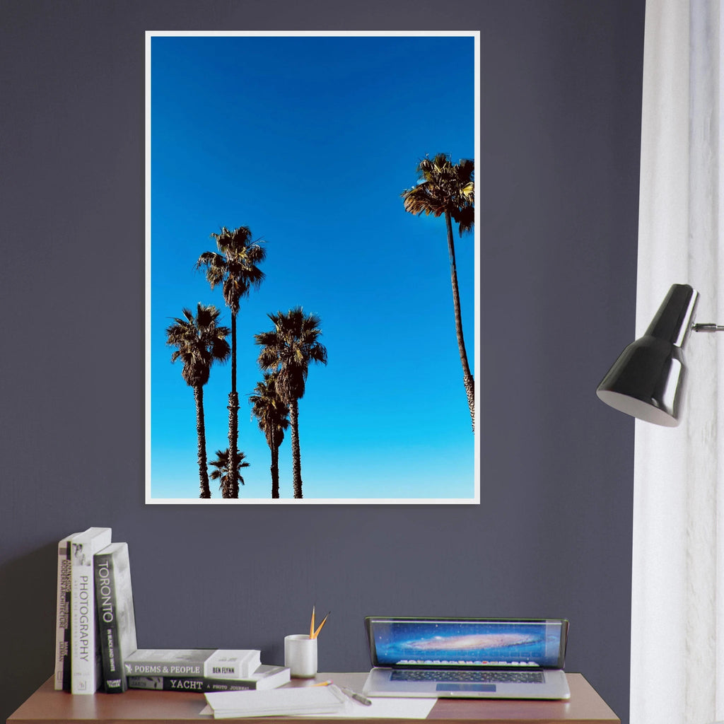 Wooden framed Santa Barbara Palm Tree Magic poster on semi-glossy paper, California-themed home decor by CaliCuration.
