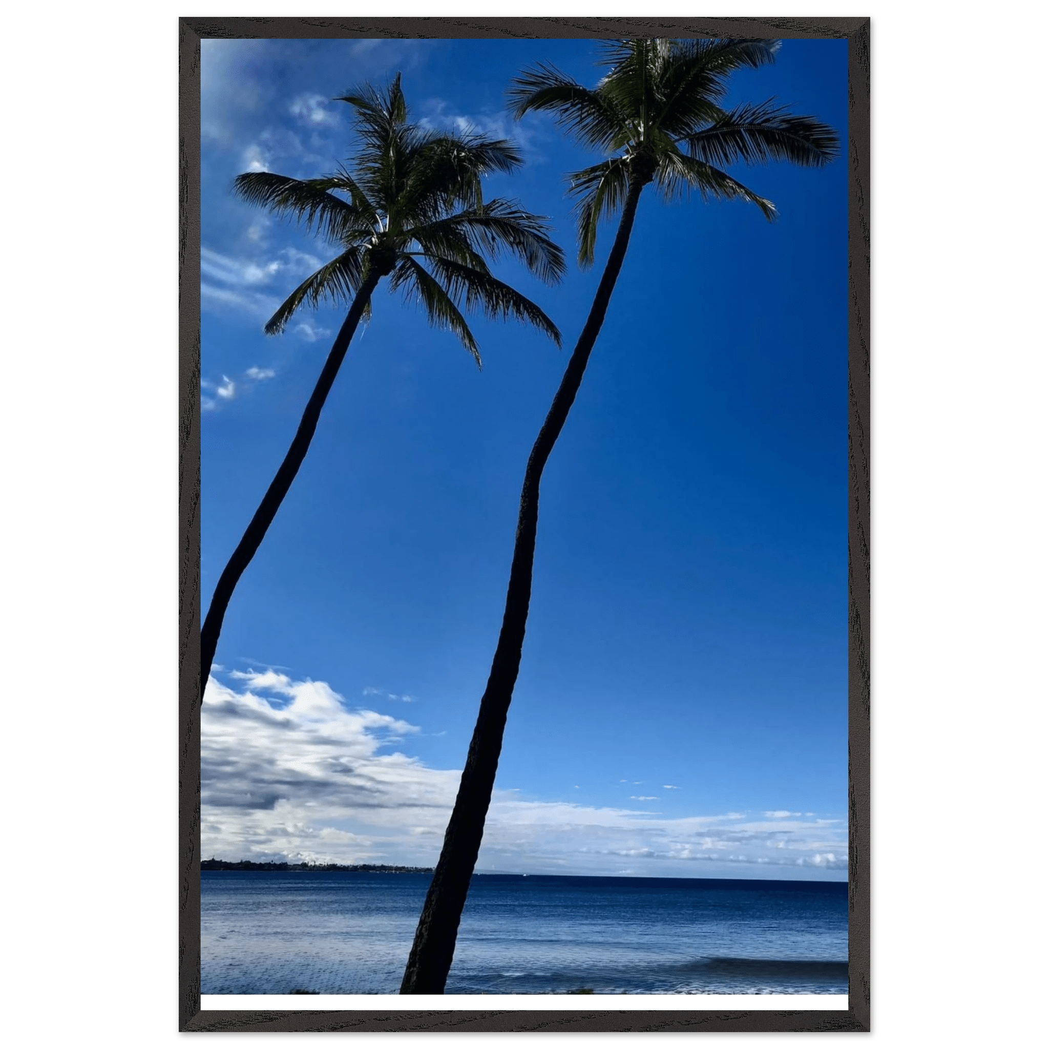 CaliCuration Hawaii framed print featuring iconic palm trees and Pacific waves, mounted on white frame, 15x20 cm.