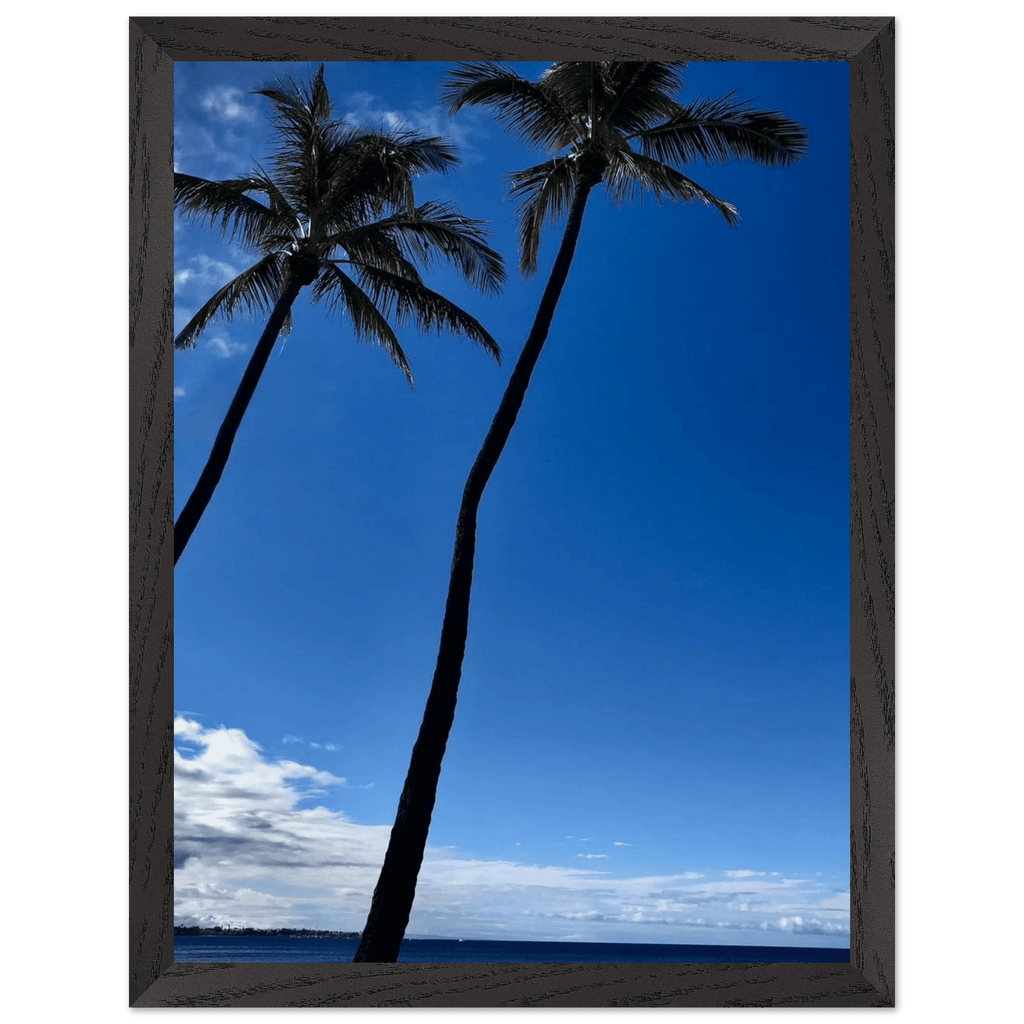 Framed print of Hawaii iconic palm trees and Pacific waves, CaliCuration travel collection studio edition, 15x20 cm, white frame