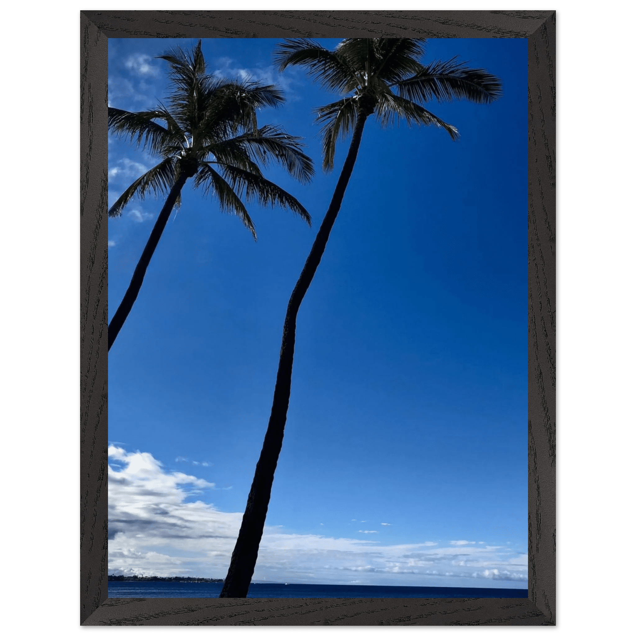 Framed print of Hawaii iconic palm trees and Pacific waves, CaliCuration travel collection studio edition, 15x20 cm, white frame