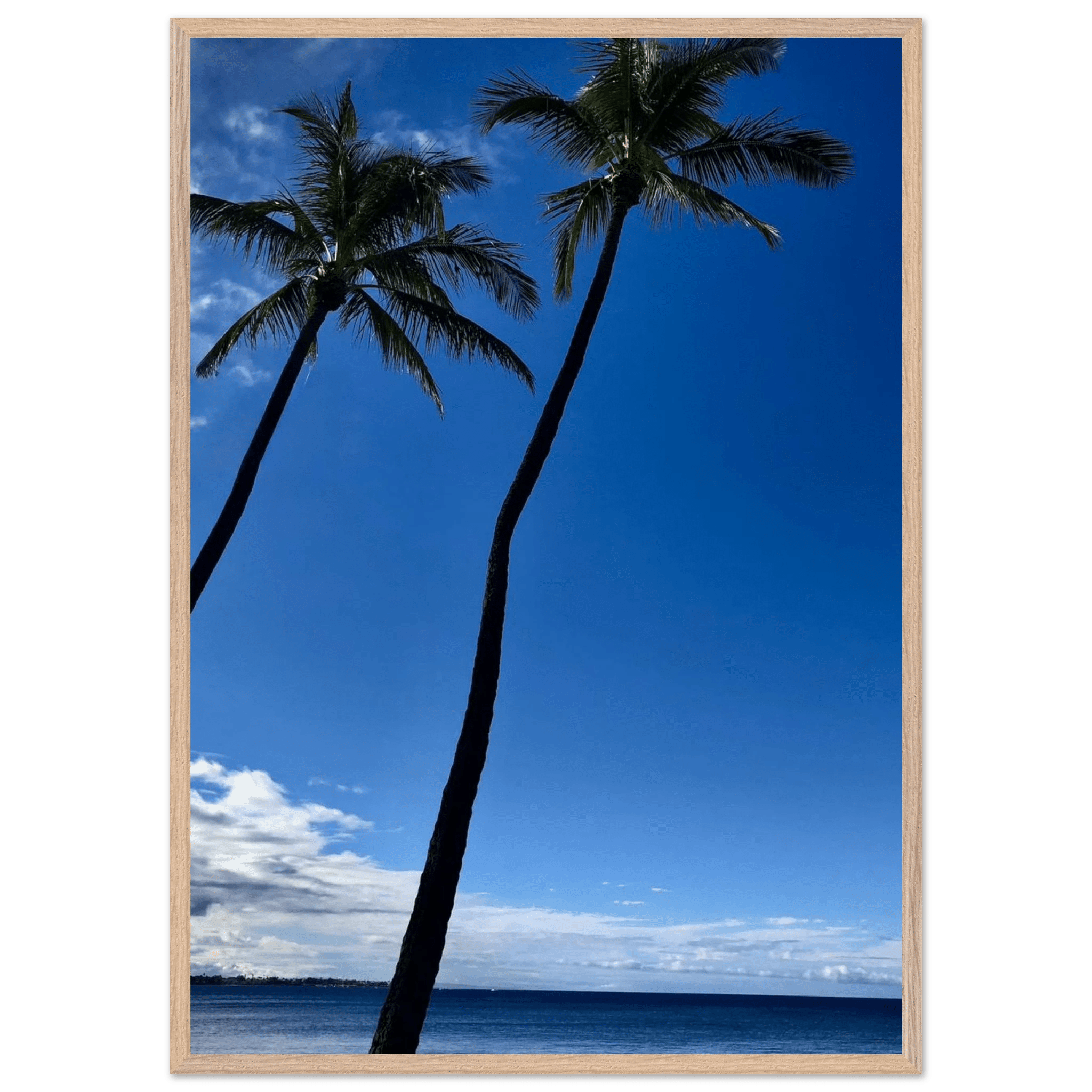 Framed Hawaii travel poster featuring iconic palm trees and Pacific waves, mounted print from CaliCuration's Studio Edition collection.
