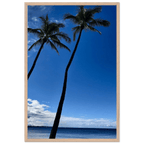 Framed print featuring iconic Hawaii palm trees and Pacific waves, mounted on white frame from CaliCuration Travel Collection.
