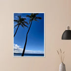 Framed print of Hawaii iconic palm trees and Pacific waves, 15x20 cm, featuring tropical scenery from CaliCuration Travel Collection.